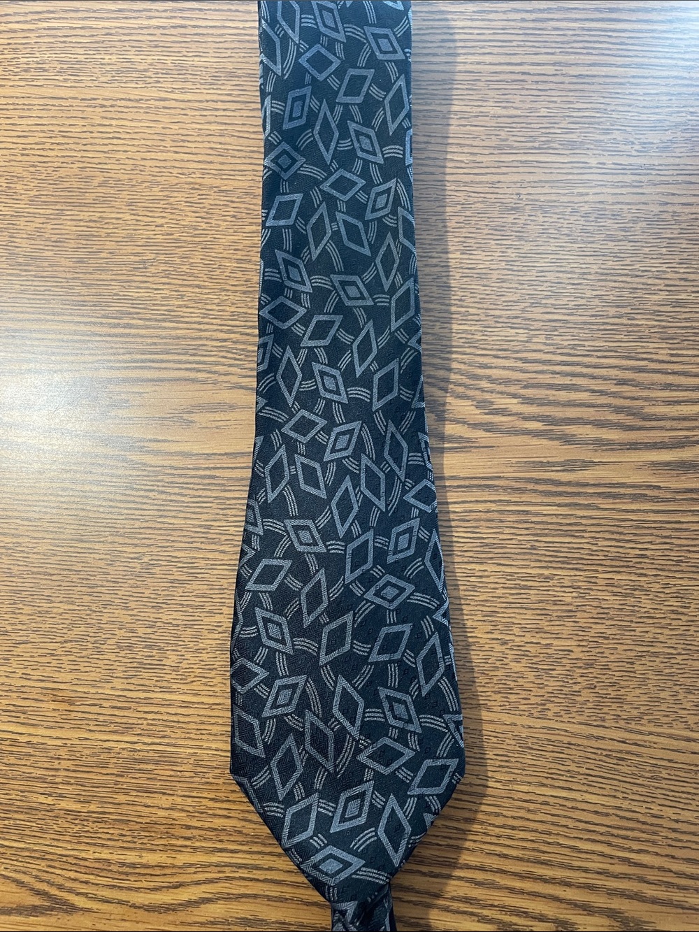 Valentino Black Tie with Gray Geometric Motif, 60 length, 3.5 wide